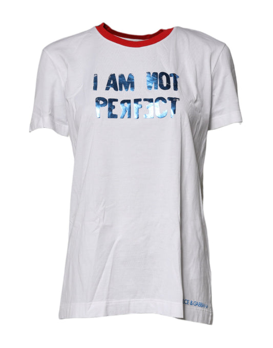 White Graphic Print Cotton Crew Neck T-shirt-Dolce & Gabbana-LabelTerrace.com