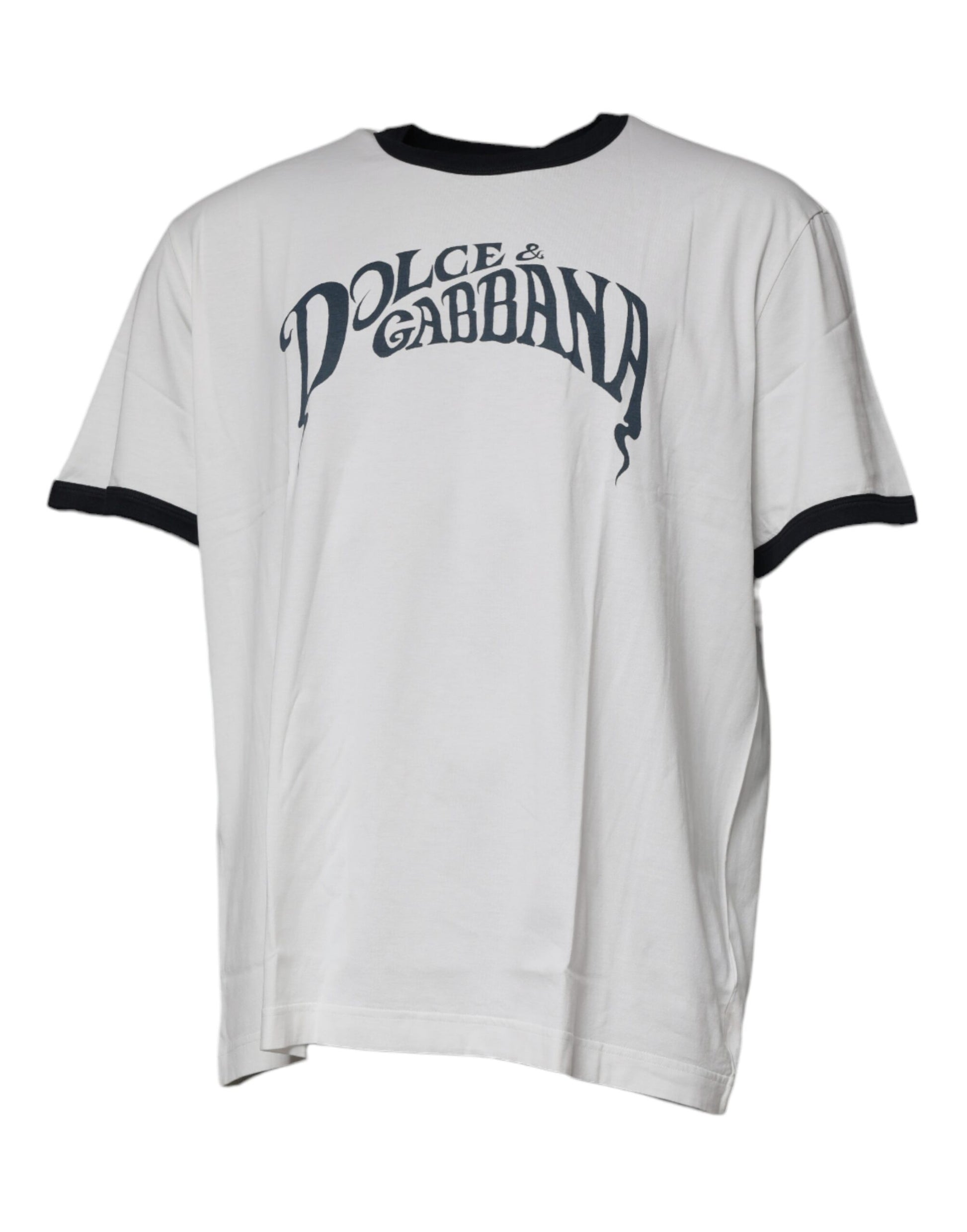 White Graphic Print Cotton Crew Neck T-shirt-Dolce & Gabbana-LabelTerrace.com
