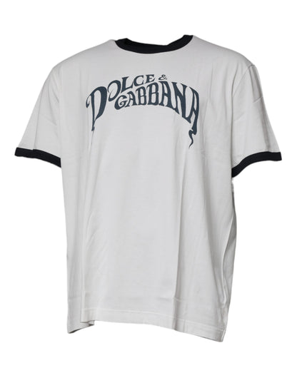 White Graphic Print Cotton Crew Neck T-shirt-Dolce & Gabbana-LabelTerrace.com
