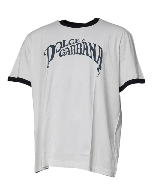 White Graphic Print Cotton Crew Neck T-shirt-Dolce & Gabbana-LabelTerrace.com