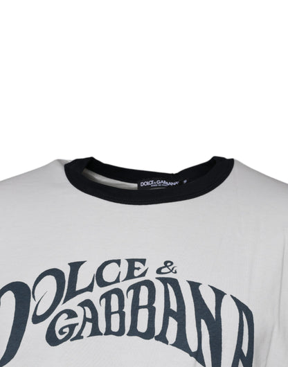 White Graphic Print Cotton Crew Neck T-shirt-Dolce & Gabbana-LabelTerrace.com