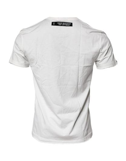 White Graphic Print Cotton Crew Neck T-shirt-Dolce & Gabbana-LabelTerrace.com
