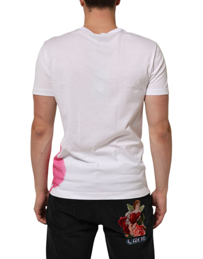 White Graphic Print Cotton Crew Neck T-shirt