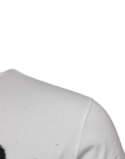 White Graphic Print Cotton Crew Neck T-shirt-Dolce & Gabbana-LabelTerrace.com