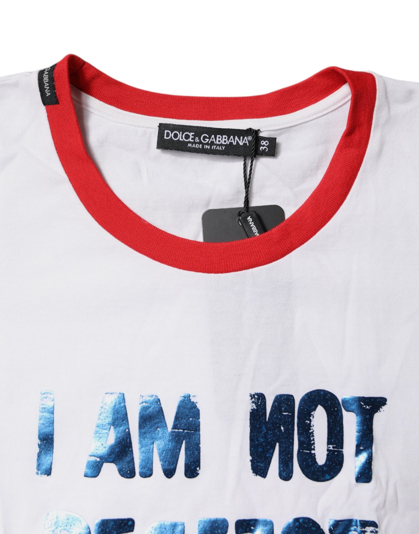 White Graphic Print Cotton Crew Neck T-shirt-Dolce & Gabbana-LabelTerrace.com