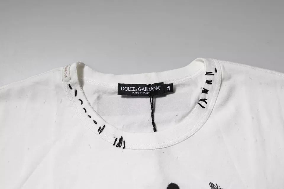 White Graphic Print Cotton Crew Neck T-shirt-Dolce & Gabbana-LabelTerrace.com