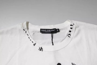 White Graphic Print Cotton Crew Neck T-shirt-Dolce & Gabbana-LabelTerrace.com