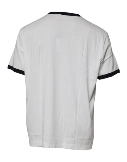 White Graphic Print Cotton Crew Neck T-shirt-Dolce & Gabbana-LabelTerrace.com