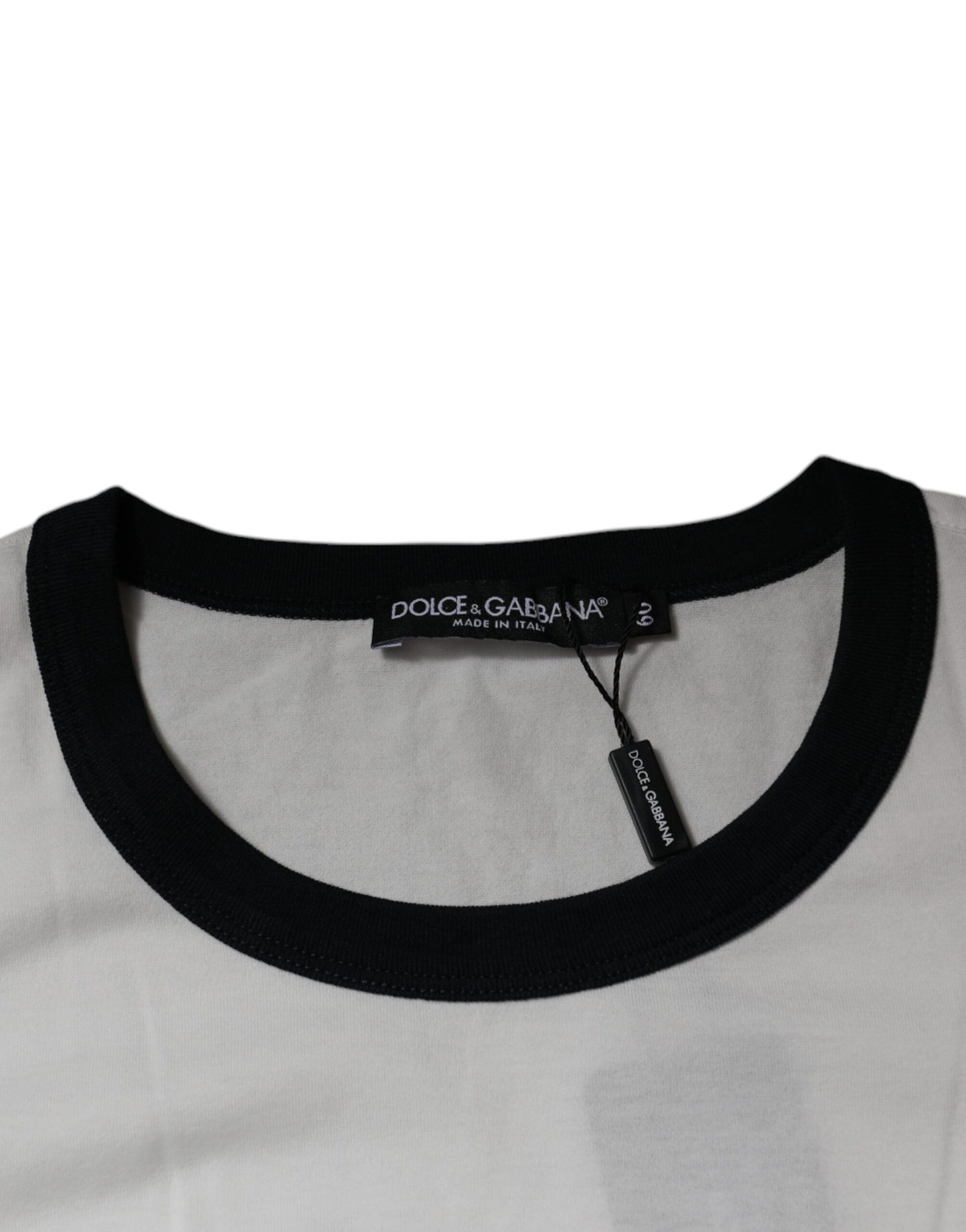 White Graphic Print Cotton Crew Neck T-shirt-Dolce & Gabbana-LabelTerrace.com