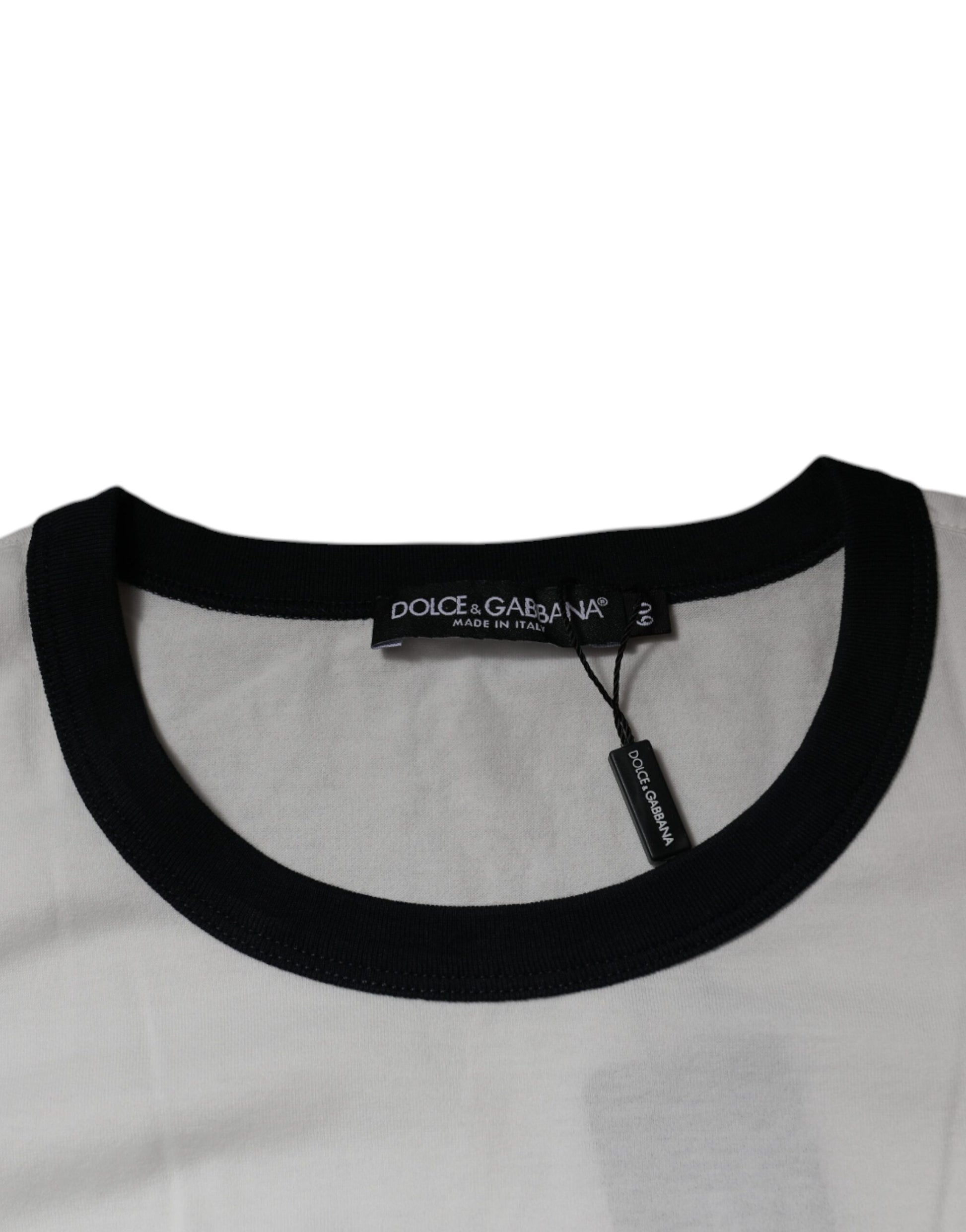 White Graphic Print Cotton Crew Neck T-shirt-Dolce & Gabbana-LabelTerrace.com