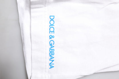 White Graphic Print Cotton Crew Neck T-shirt-Dolce & Gabbana-LabelTerrace.com