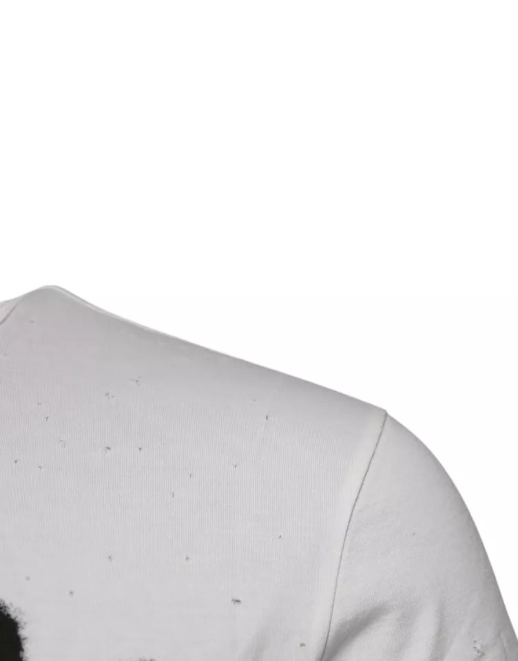 White Graphic Print Cotton Crew Neck T-shirt-Dolce & Gabbana-LabelTerrace.com