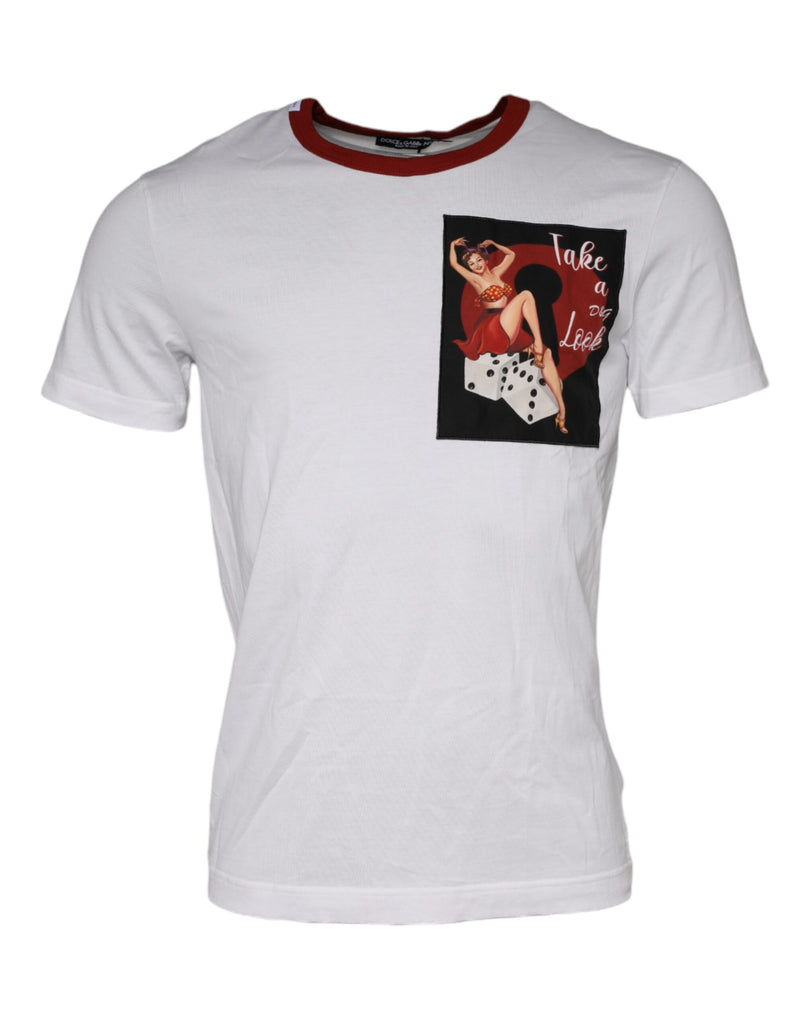 White Graphic Print Cotton Crew Neck T-shirt-Dolce & Gabbana-LabelTerrace.com