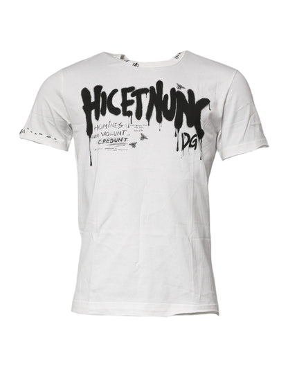 White Graphic Print Cotton Crew Neck T-shirt-Dolce & Gabbana-LabelTerrace.com