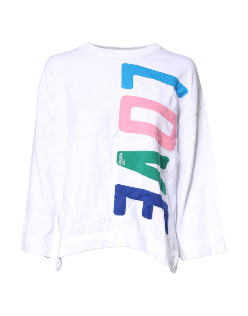 White Graphic Print Cotton Long Sleeves T-shirt-Love Moschino-LabelTerrace.com