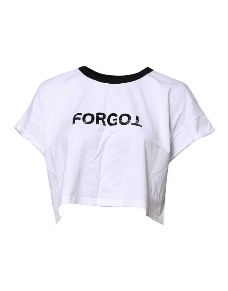 White Graphic Print Crew Neck Cropped T-shirt-Dolce & Gabbana-LabelTerrace.com
