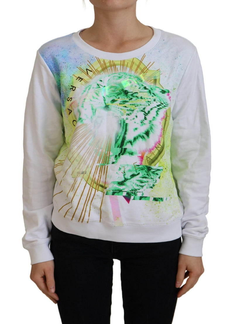 White Graphic Print Long Sleeves Sweater-Versace Jeans-LabelTerrace.com
