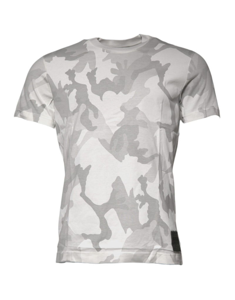 White Gray Camouflage Cotton Crew Neck T-shirt-Dolce & Gabbana-LabelTerrace.com