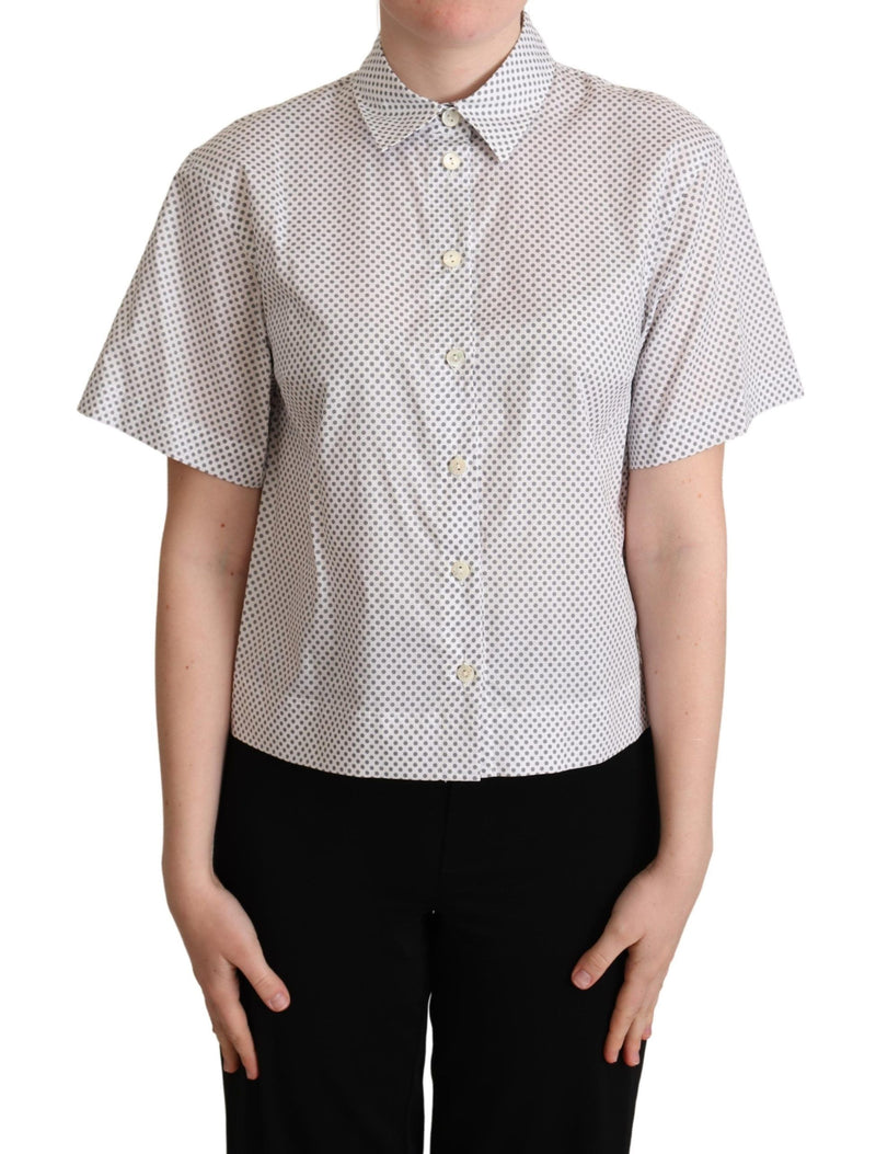 White Gray Polka Dots Collared Button Shirt-Dolce & Gabbana-LabelTerrace.com