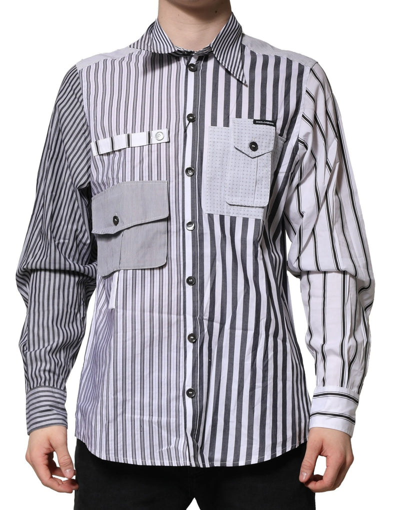 White Gray Striped Cotton Men Casual Shirt-Dolce & Gabbana-LabelTerrace.com