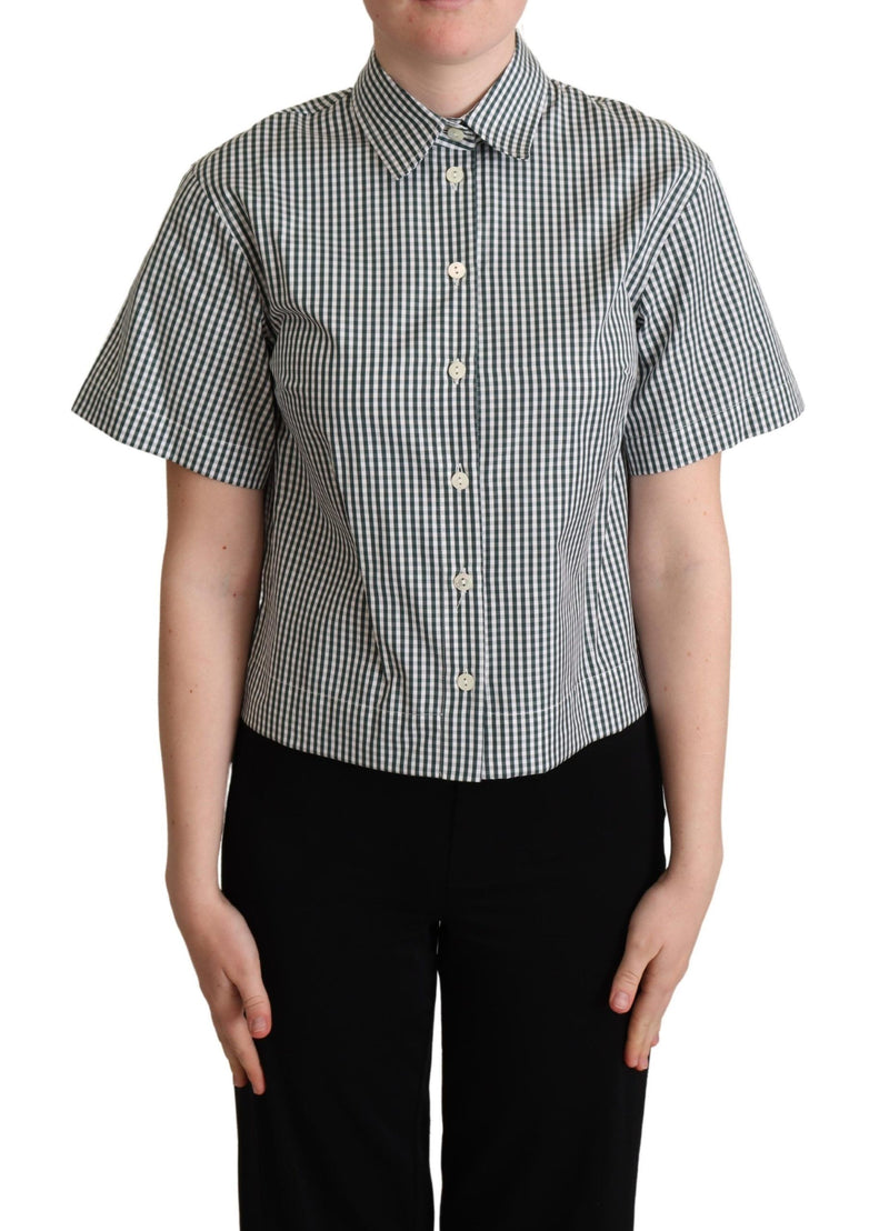 White Green Cotton Check Shirt Blouse Top-Dolce & Gabbana-LabelTerrace.com