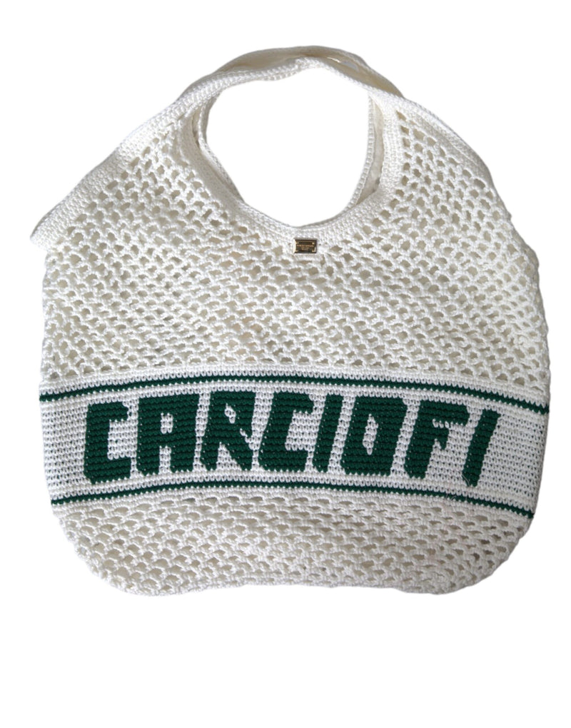 White Green Knitted Cotton Logo Shopping Tote Bag-Dolce & Gabbana-LabelTerrace.com