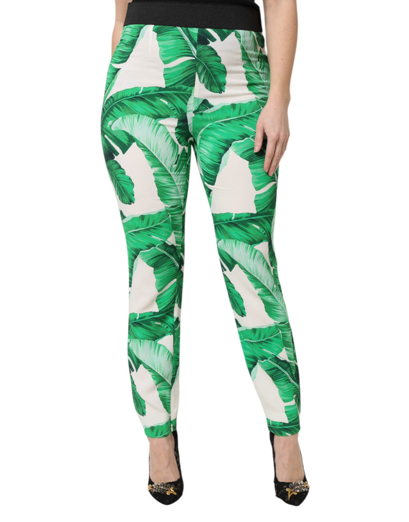 White Green Leaf High Waist Pants-Dolce & Gabbana-LabelTerrace.com