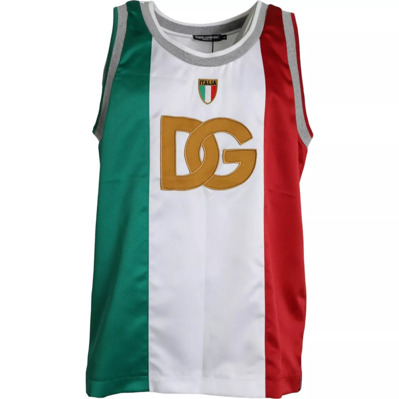 White Green Sleeveless Top Italian Flag Basket T-shirt-Dolce & Gabbana-LabelTerrace.com
