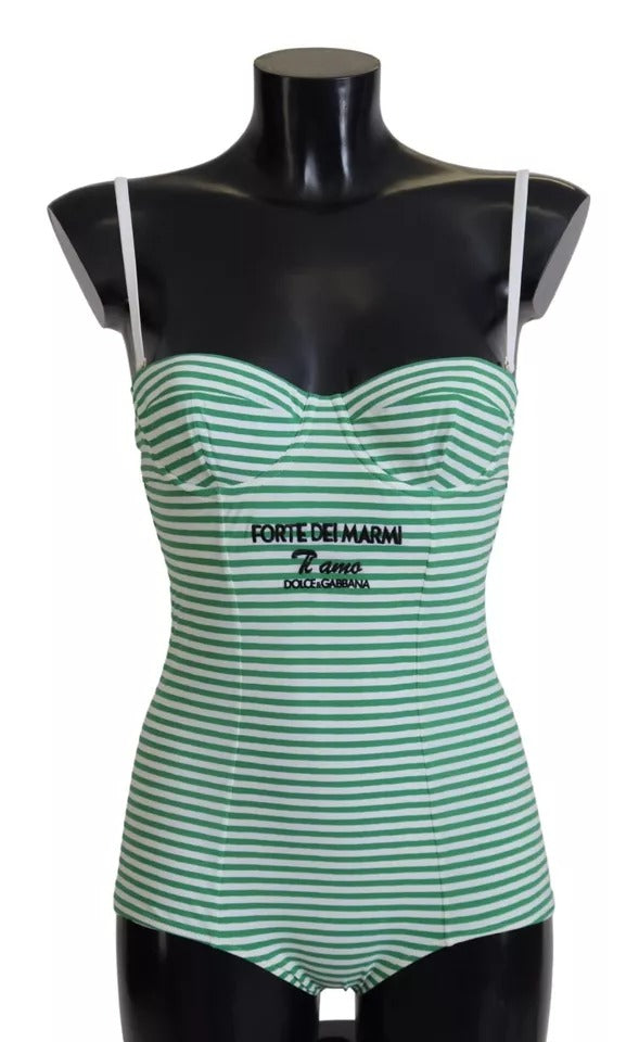 White Green Stripes One Piece Beachwear Swimwear-Dolce & Gabbana-LabelTerrace.com