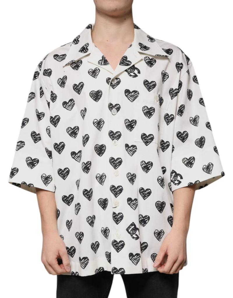 White Heart Print Short Sleeve Casual Shirt-Dolce & Gabbana-LabelTerrace.com