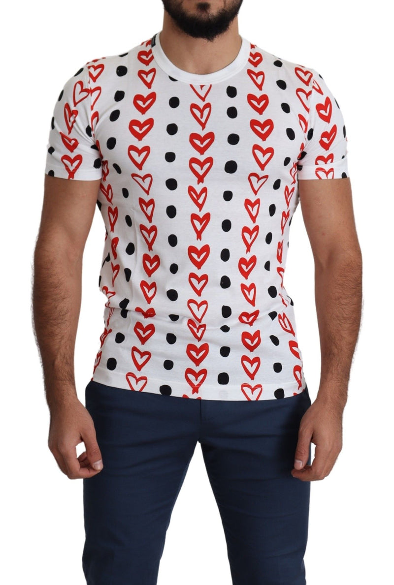 White Hearts Print Cotton Men Top T-shirt-Dolce & Gabbana-LabelTerrace.com