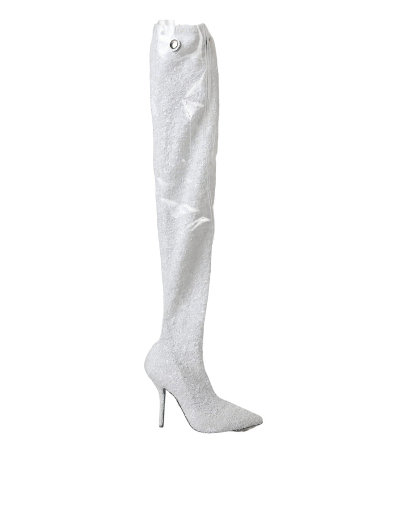 White Heels Stiletto Knee High Boots Shoes-Dolce & Gabbana-LabelTerrace.com