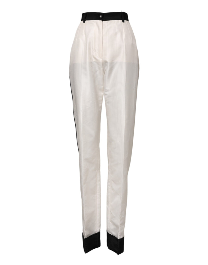 White High Waist Straight Dress Trouser Pants-Dolce & Gabbana-LabelTerrace.com