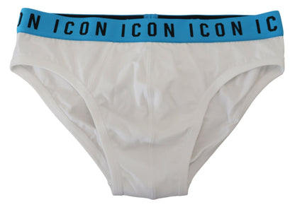 White Icon Logo Cotton Stretch Men Brief Underwear-Dsquared²-LabelTerrace.com