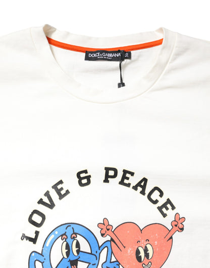 White LOVE & PEACE Print Crew Neck T-shirt-Dolce & Gabbana-LabelTerrace.com