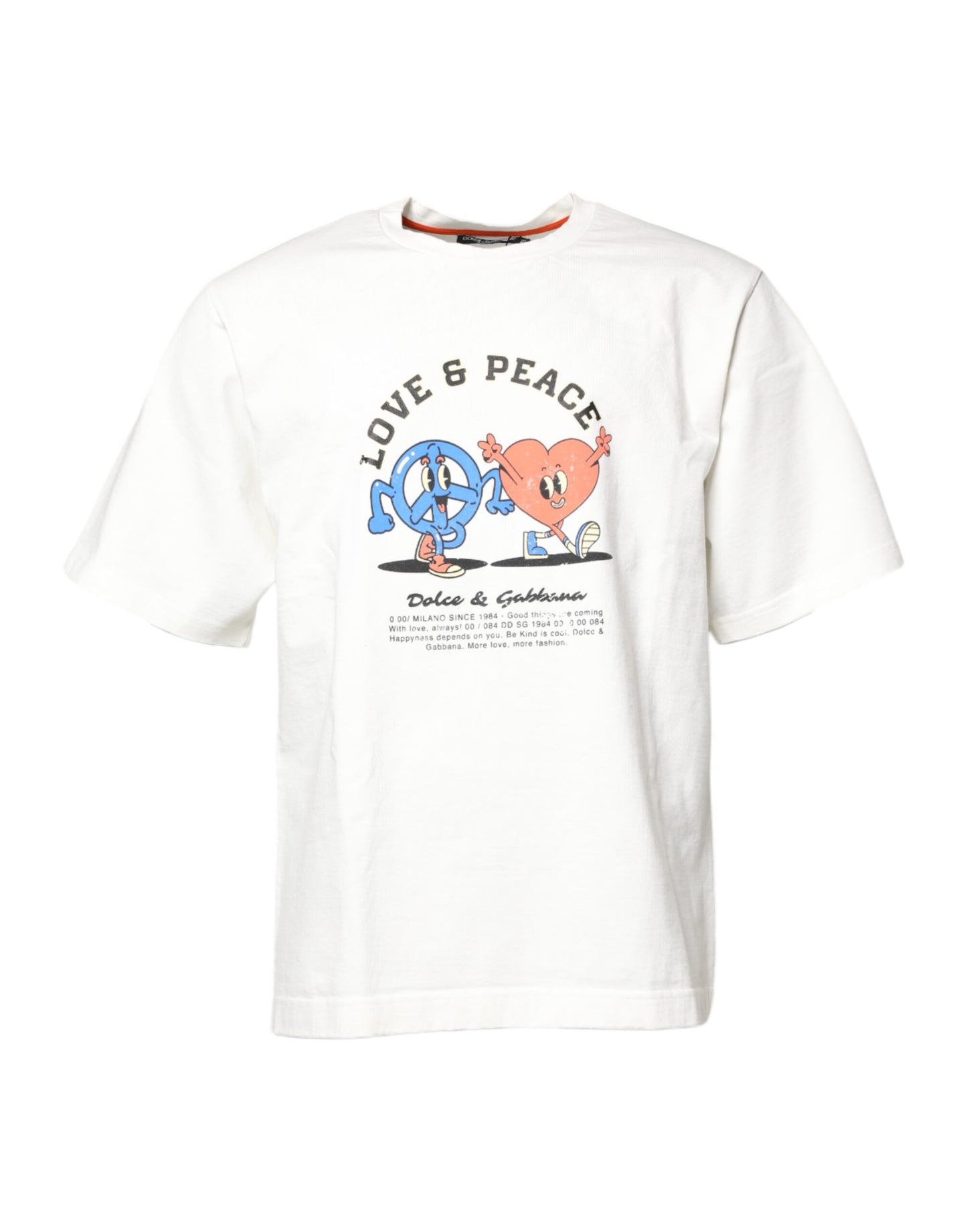 White LOVE & PEACE Print Crew Neck T-shirt-Dolce & Gabbana-LabelTerrace.com