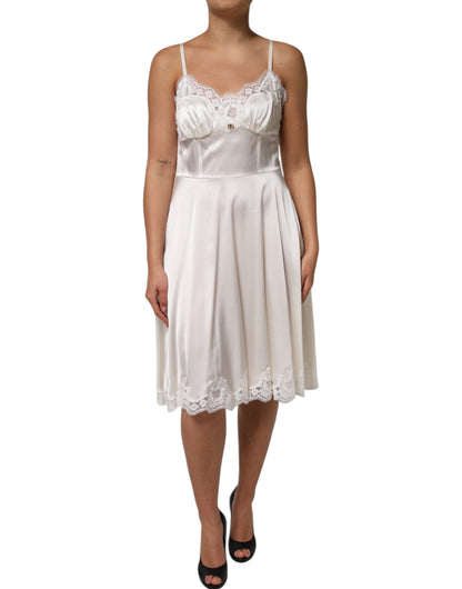 White Lace DG Logo Silk Dress Sleepwear-Dolce & Gabbana-LabelTerrace.com