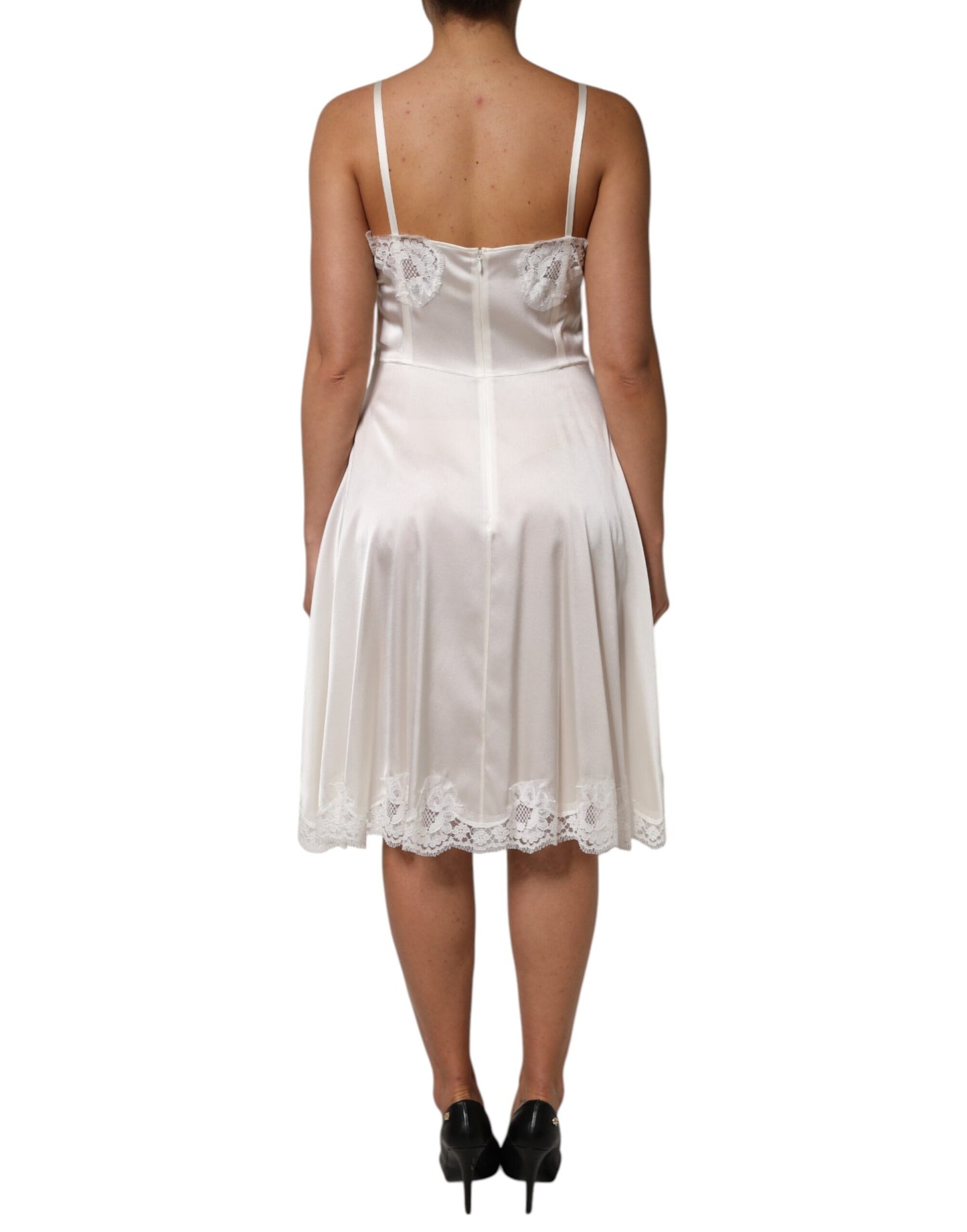 White Lace DG Logo Silk Dress Sleepwear-Dolce & Gabbana-LabelTerrace.com