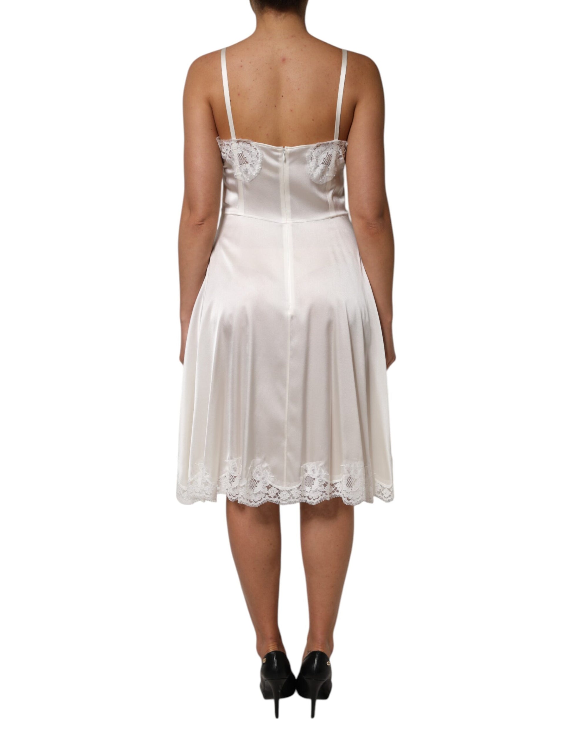 White Lace DG Logo Silk Dress Sleepwear-Dolce & Gabbana-LabelTerrace.com