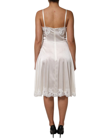 White Lace DG Logo Silk Dress Sleepwear-Dolce & Gabbana-LabelTerrace.com