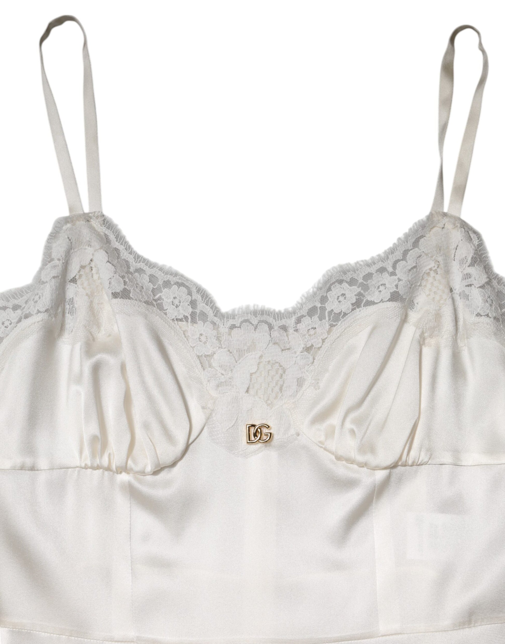 White Lace DG Logo Silk Dress Sleepwear-Dolce & Gabbana-LabelTerrace.com