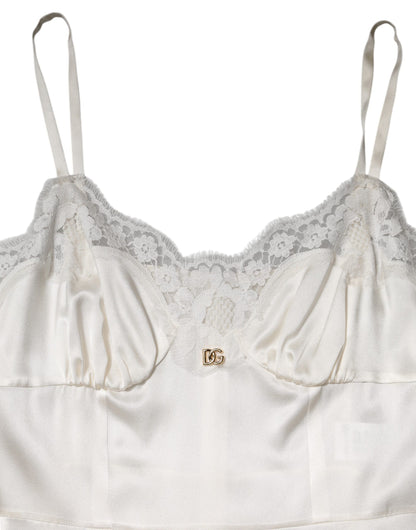 White Lace DG Logo Silk Dress Sleepwear-Dolce & Gabbana-LabelTerrace.com