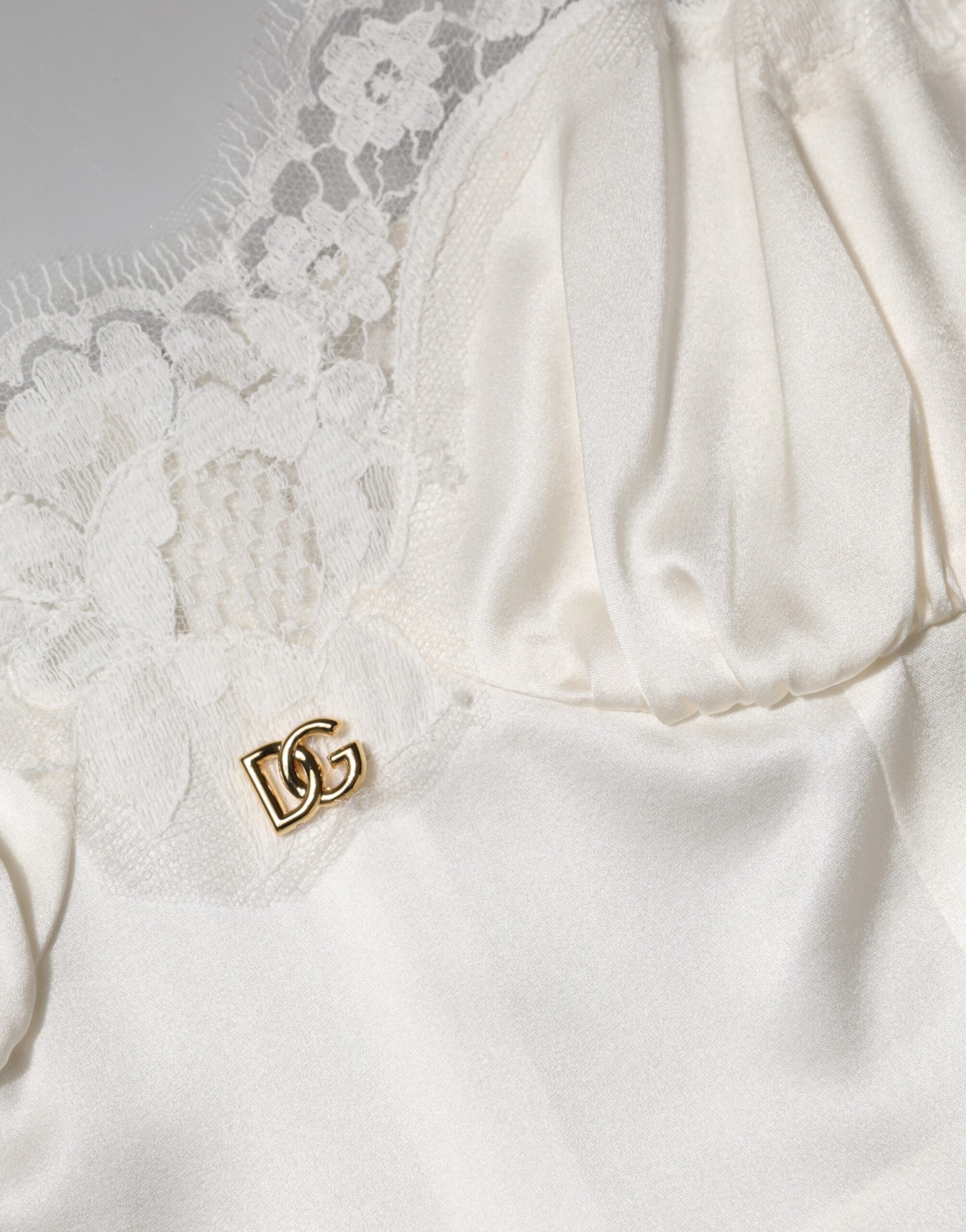 White Lace DG Logo Silk Dress Sleepwear-Dolce & Gabbana-LabelTerrace.com