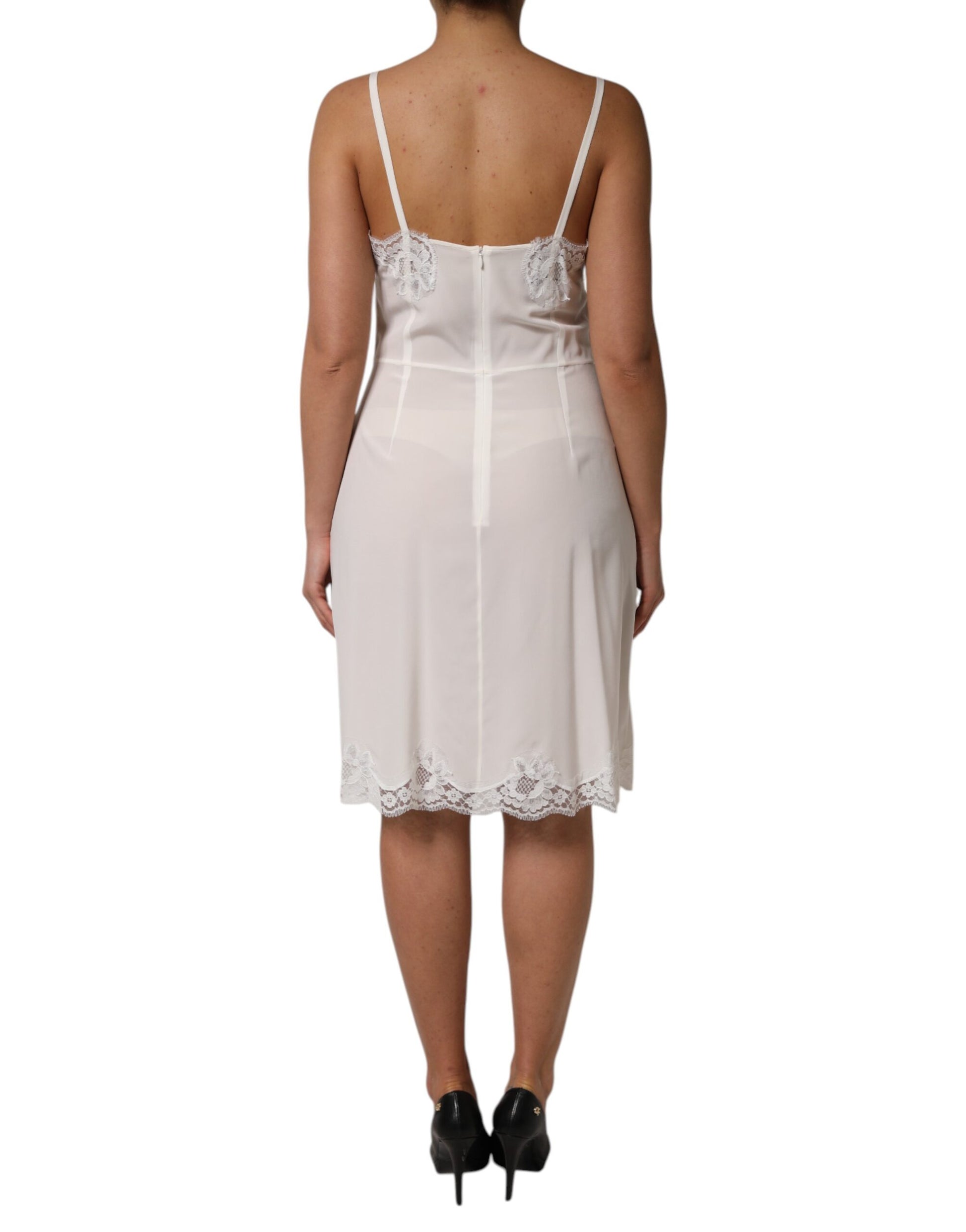 White Lace Gold DG Logo Silk Dress Sleepwear-Dolce & Gabbana-LabelTerrace.com