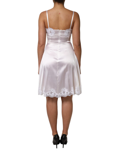 White Lace Gold DG Logo Silk Dress Sleepwear-Dolce & Gabbana-LabelTerrace.com