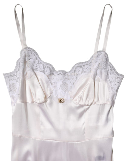 White Lace Gold DG Logo Silk Dress Sleepwear-Dolce & Gabbana-LabelTerrace.com