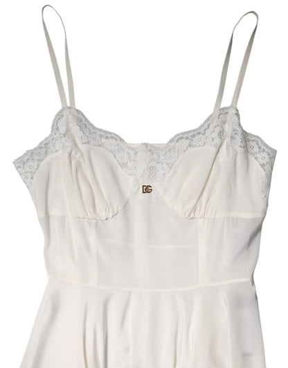 White Lace Gold DG Logo Silk Dress Sleepwear-Dolce & Gabbana-LabelTerrace.com