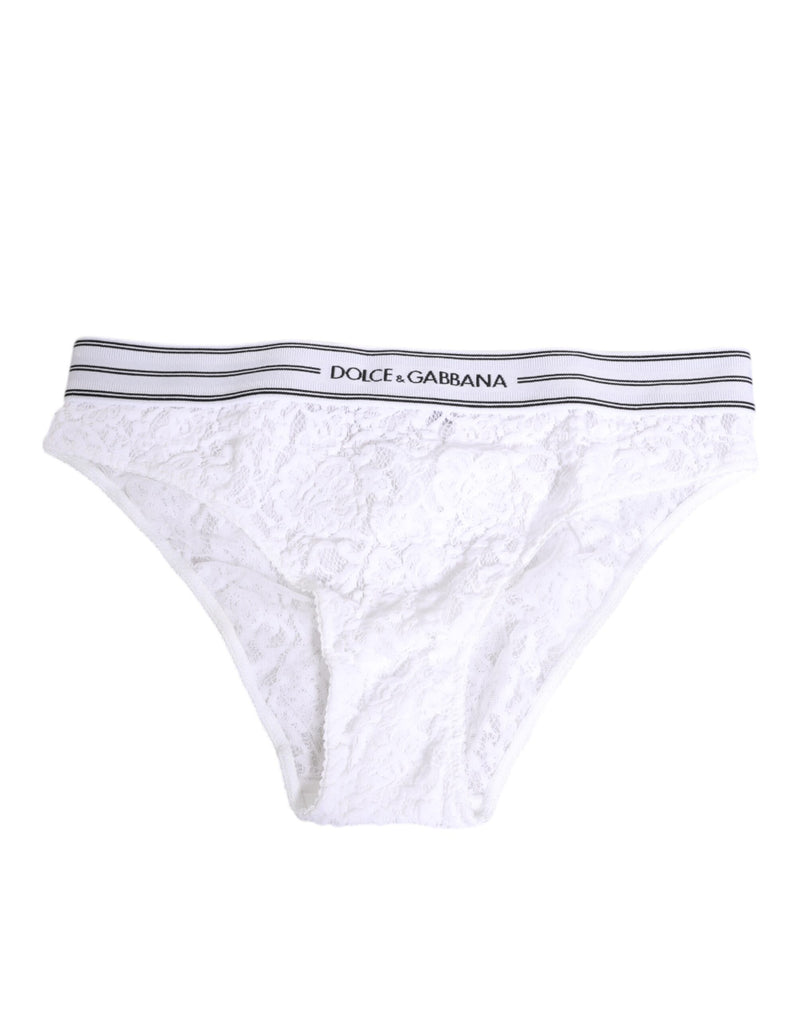 White Lace Slip Brief Logo Waistband Underwear-Dolce & Gabbana-LabelTerrace.com