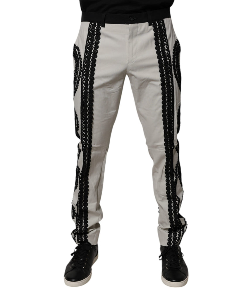 White Lace Trim Mid Waist Dress Formal Pants-Dolce & Gabbana-LabelTerrace.com