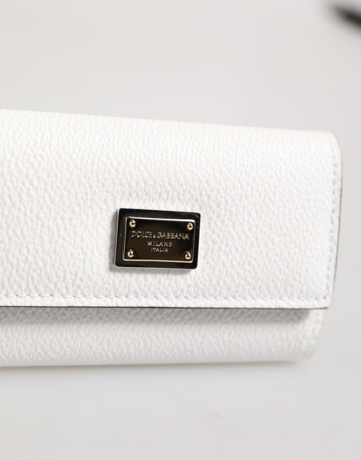 White Leather Card Case Holder Wallet Gold Logo Plate Key Holder